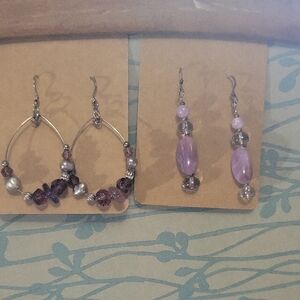 Elegant Purple and Silver Earrings Set 2 Pair